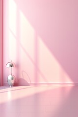 Pink room with silver floor lamp