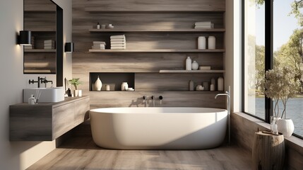 Fototapeta na wymiar Bathroom interior with natural materials