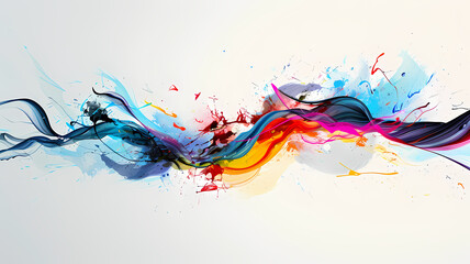 Abstract kinetic art with dynamic waves and lines pattern with vibrant colors on a minimalist white background