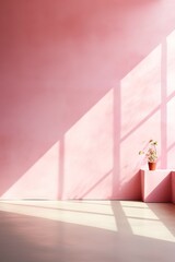 Sunlight shining through a window onto a pink wall and floor