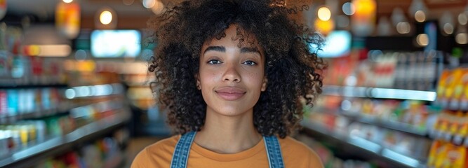 a woman checking out of a supermarket store.