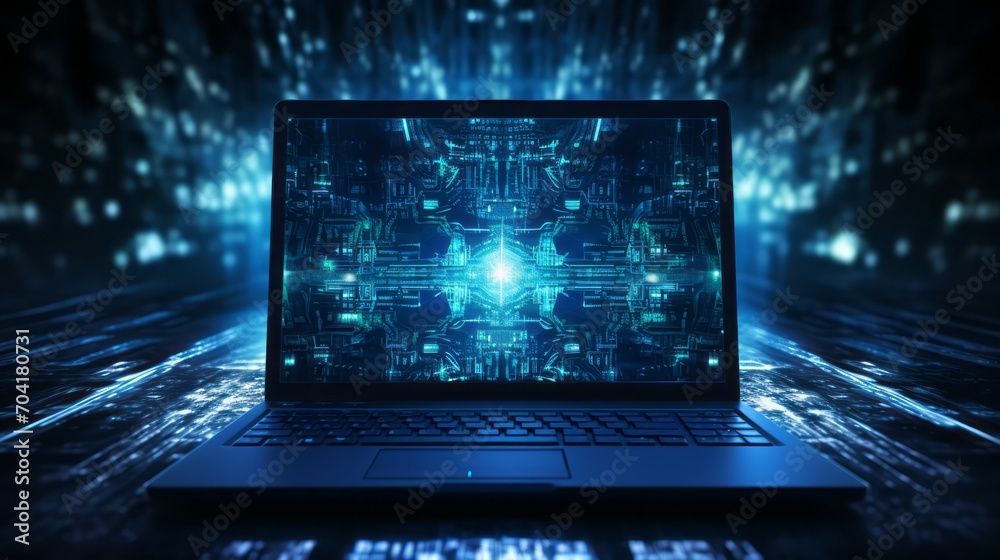 Aufkleber laptop or computer with abstract technology and networking background