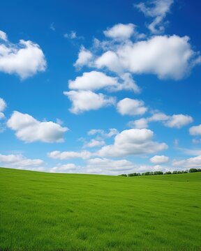 Green rolling hills under a blue sky with white clouds