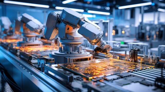 robotic technological factory, industry and manufacturing