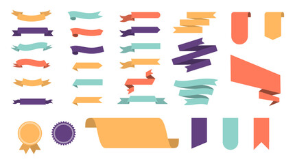 Ribbon elements. Vintage. Modern simple ribbons collection.