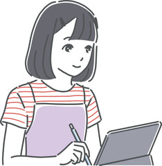 タブレットを使う女の子のイラスト素材