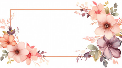 Fototapeta premium Floral frame with watercolor flowers, decorative flower background pattern, watercolor floral border background