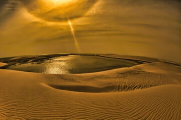 Doha, Qatar - January 28 2010 : water is the desert is special to see, is it a mirage, an illusion...