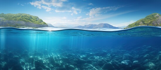 Split View of Crystal Clear Water and Mountain Landscape