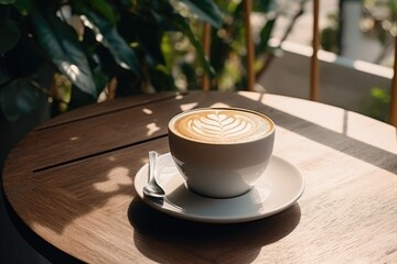 cup of coffee on wooden table
