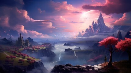 Naklejka premium Fantasy Landscape Game Art