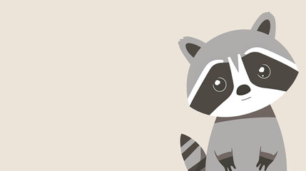 Simple Kawaii Raccoon cute animal graphic banner with copyspace and light background
