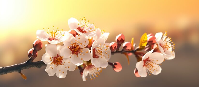 spring cherry blossoms orange sun background