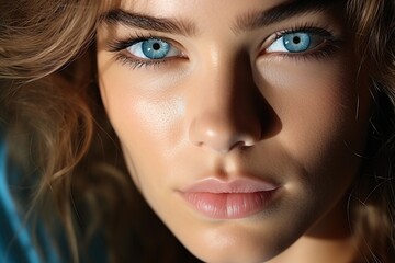 Fototapeta premium Portrait of a young woman with blue eyes and brown hair