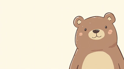 Obraz na płótnie Canvas Cartoon simple graphic banner of a brown bear, with copyspace on a light background