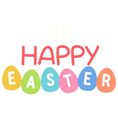 happy easter text, colorful easter alphabet egg with bunny ear