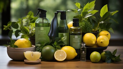 Natural cleaning products with citrus fruits