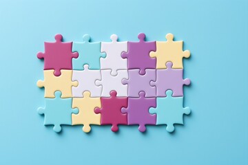 Colorful puzzle pieces on blue background