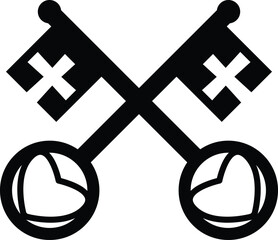the keys of st. peter icon. Keys to The Kingdom of Heaven sign. Royal Key symbol. The Catholic symbol of faith and salvation logo. flat style. - obrazy, fototapety, plakaty