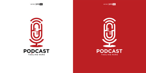 podcast microphone logo vector design template