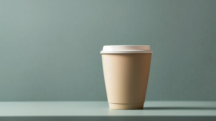 Embrace the beauty of minimalism in coffee paper cup image select a serene and calming solid background to emphasize the clean lines and form of the cup