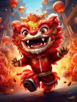 Lively: A lively and energetic IP character of dragon and lion dance, full of vitality and radiating a joyful and cheerful atmosphere. - generative ai