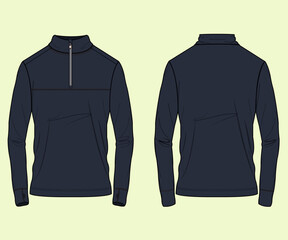 Funnel neck sports activewear sweatshirt flat sketch, Zipper Sweatshirt Design Template Vector. Sweatshirt fashion fashion illustration.