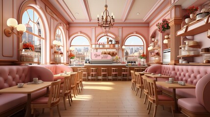Fototapeta na wymiar Pink European style cafe interior
