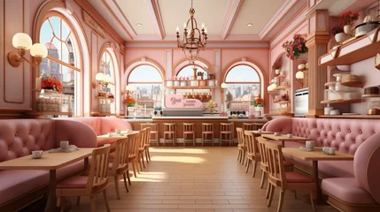 Tuinposter Pink European style cafe interior © Molostock