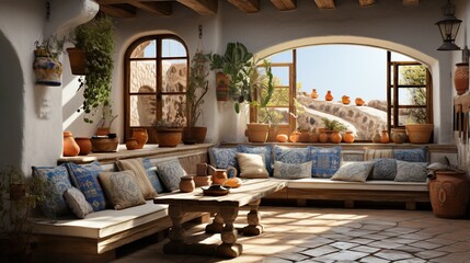 Bright sunlit Mediterranean style living room