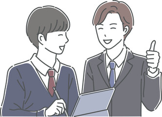 笑顔で勉強を教わる男子生徒と男性教師のイラスト素材
