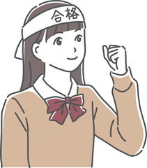 ハチマキを巻いてガッツポーズをする女子高生のイラスト素材
