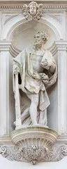 Poster Vicenza - The statue of St. Jude Thaddeus the Apostle on the facade of church Santuario Santa Maria di Monte Berico in the evening light by Orazio Marinali(1688 - ca 1707). © Renáta Sedmáková