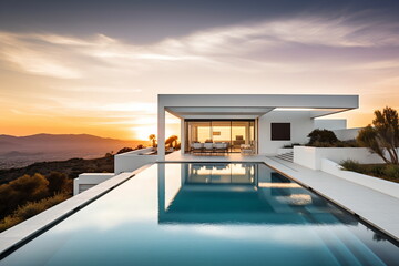 Fototapeta premium Modern villa with infinity pool and stunning mountain views