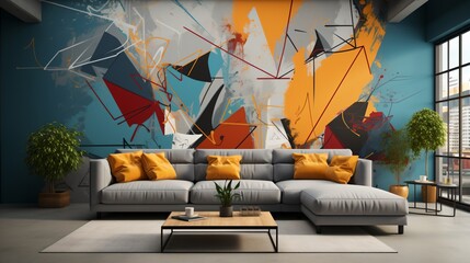 graffiti wall mural living room interior design - obrazy, fototapety, plakaty