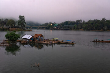 Accommodation on rafts in the dams of central Thailand.