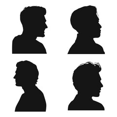 Set of Man Head Silhouette. For User Profile. Isolated On White Background. Vector Illustration