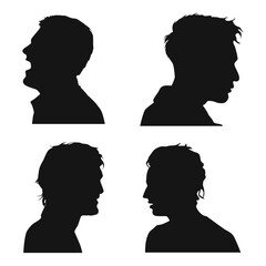 Set of Man Head Silhouette. For User Profile. Isolated On White Background. Vector Illustration