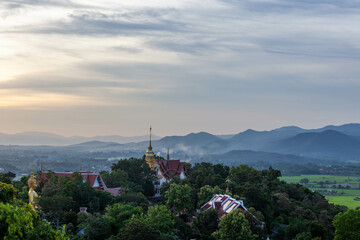 Fototapeta na wymiar Doi Saket temple view and Northern Thailand lanscape near Chiang Mai town.