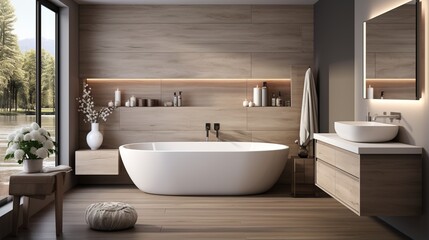 Fototapeta na wymiar Modern bathroom interior with natural elements