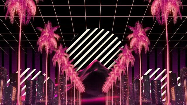retro trips with palm trees, mountain views and night city 