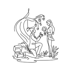 Romantic Valentine Date Flat Illustration Lovebirds Sharing Sweet Moments, Ideal for Web Designs and Print Projects