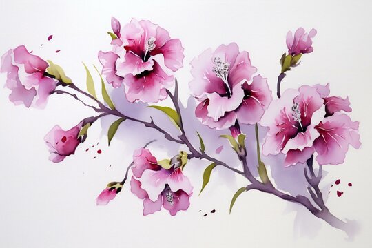 Watercolor painting of blossom sakura on white paper background