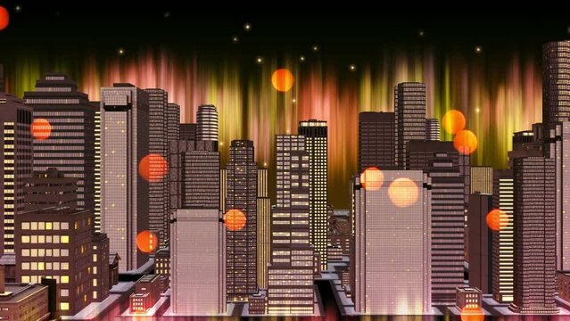 dramatic City skycraper with aurora Loop background