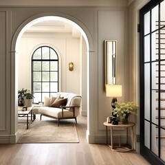 Elegant home interior with arched entryway