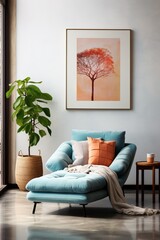 Blue Chaise Lounge With Tree Painting