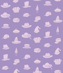 Simple Purple Repeat Seamless Pattern Vector Hats and Caps Illustration