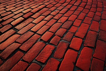 Textured surface of a red brick road Showing pattern and alignment