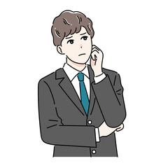 腕を組み悩んでいるビジネスパーソンのイラスト