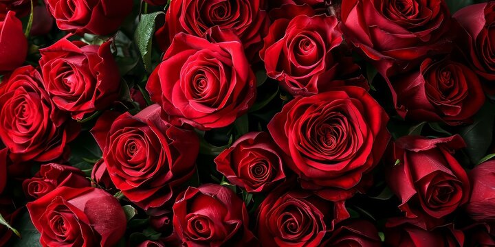 Bouquet of beautiful red roses as background, closeup view